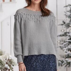 Sundance Ice Gray Mohair Pointelle Open Knit Beaded Lightweight Pullover Sweater
